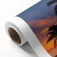 Art Deco style poster of a Caribbean scenery on rolled canvas, with vibrant blue and green tones, ideal for nursery wall art.