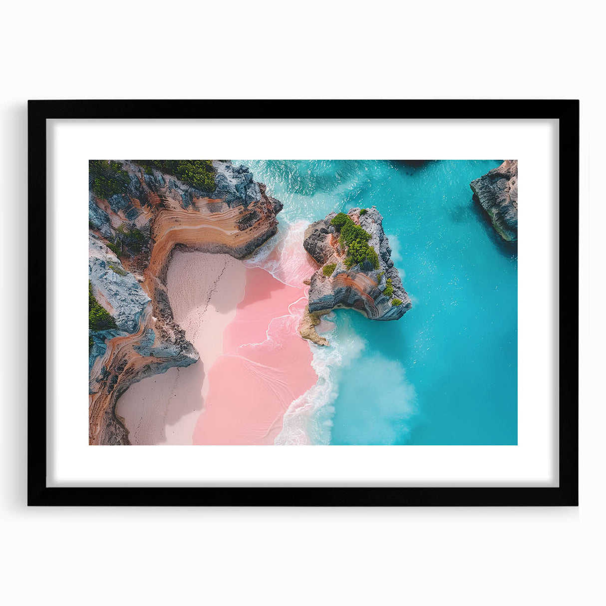 Extra large, textured abstract art print featuring vibrant Caribbean scenery on a framed black mat.