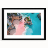 Extra large, textured abstract art print featuring vibrant Caribbean scenery on a framed black mat.