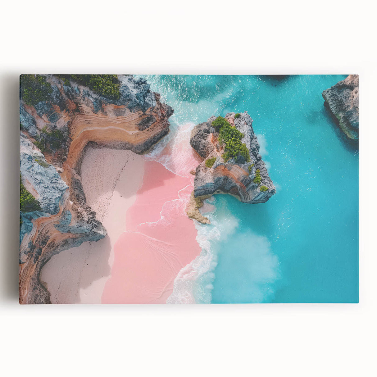 Large black and white stretched canvas featuring a scenic Bermuda coastline, ideal for kitchen wall art or bedroom decor.
