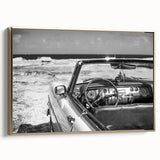 Framed canvas featuring a vintage-style Caribbean landscape with muted gold and black tones, ideal for bedroom wall decor.