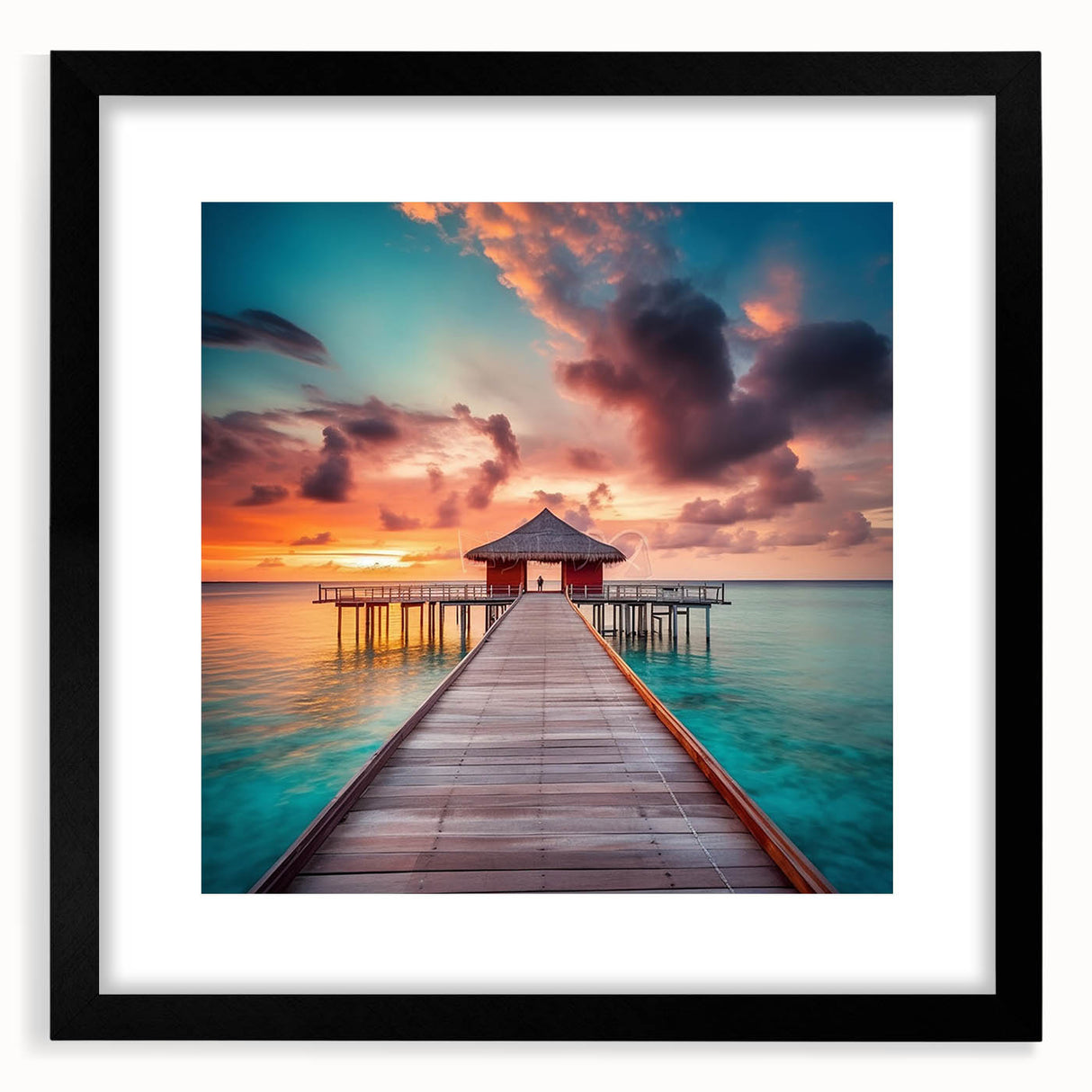 Extra large abstract art print of vibrant Caribbean scenery on textured canvas, ideal for living room decor.