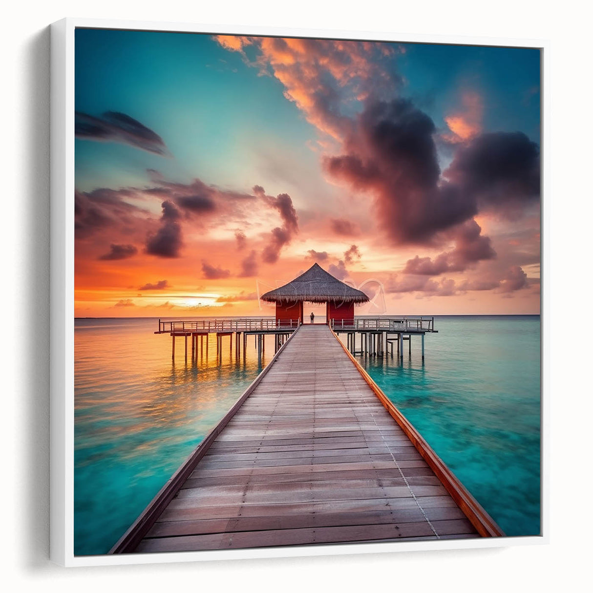 Vintage poster art of a Caribbean scene on framed canvas, featuring vibrant colors, ideal for living room decor.