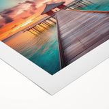 Art deco poster featuring a Jamaican Caribbean scenery in vibrant colors on rolled canvas, suitable for dining room decor.