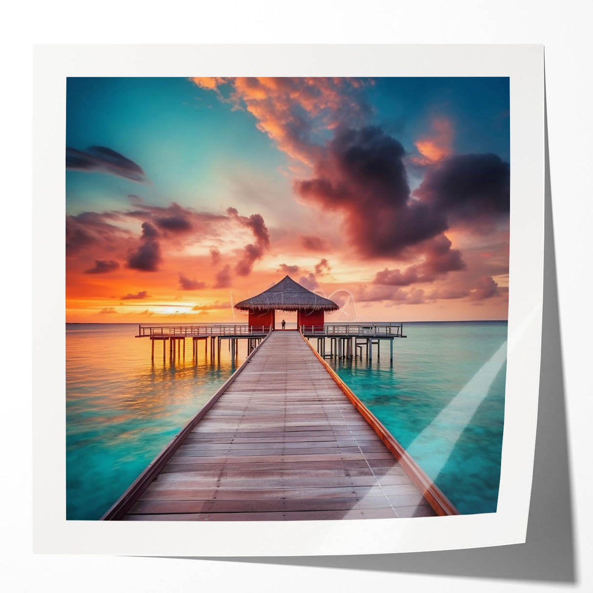 Rolled canvas print of a vibrant Caribbean scenery with lush floral elements, ideal for art wall dining room.