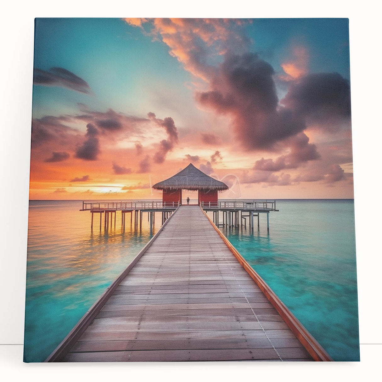 Black and white stretched canvas print of a Caribbean beach scene, ideal for kitchen wall art.