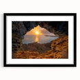 Extra large, colorful abstract art print of a Caribbean scenery on a textured canvas, framed in black.