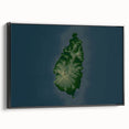 Black and white framed canvas of Saint Lucia landscape, ideal for bedroom wall decor.