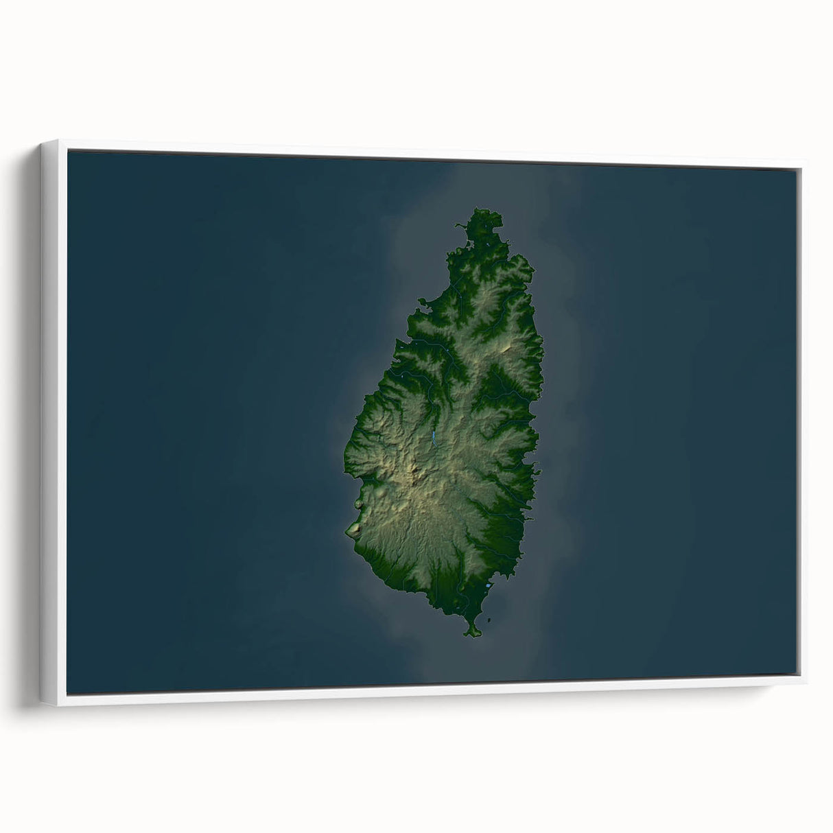 Vintage poster art of Saint Lucia on a framed canvas, featuring vibrant Caribbean colors, ideal for living room decor.