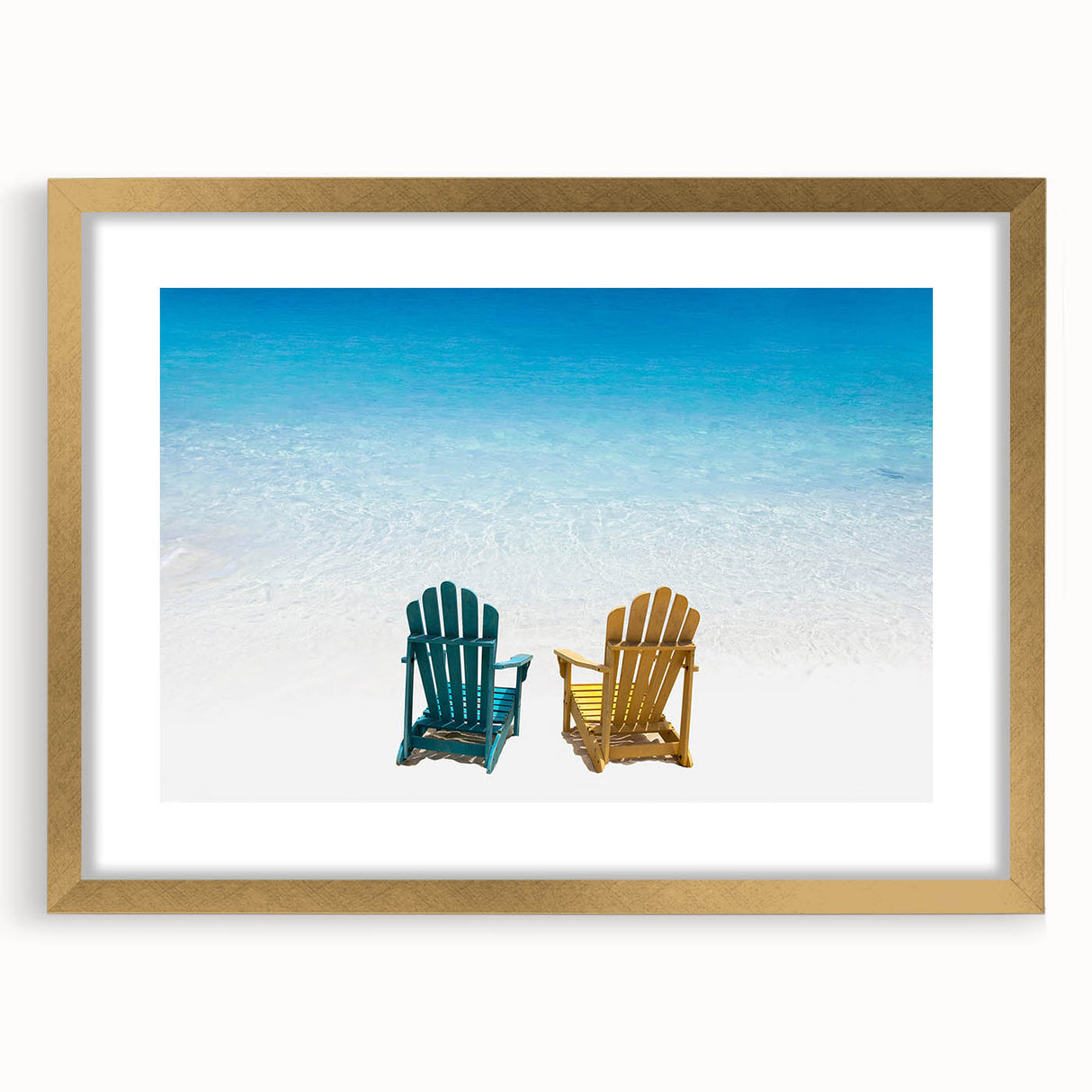 Abstract art print of the Caribbean Virgin Islands in muted blue and green tones, framed in gold.