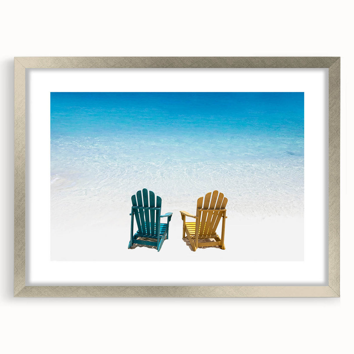 Extra large framed art print of Caribbean Virgin Islands scenery in muted blue and green tones, ideal for living room decor.