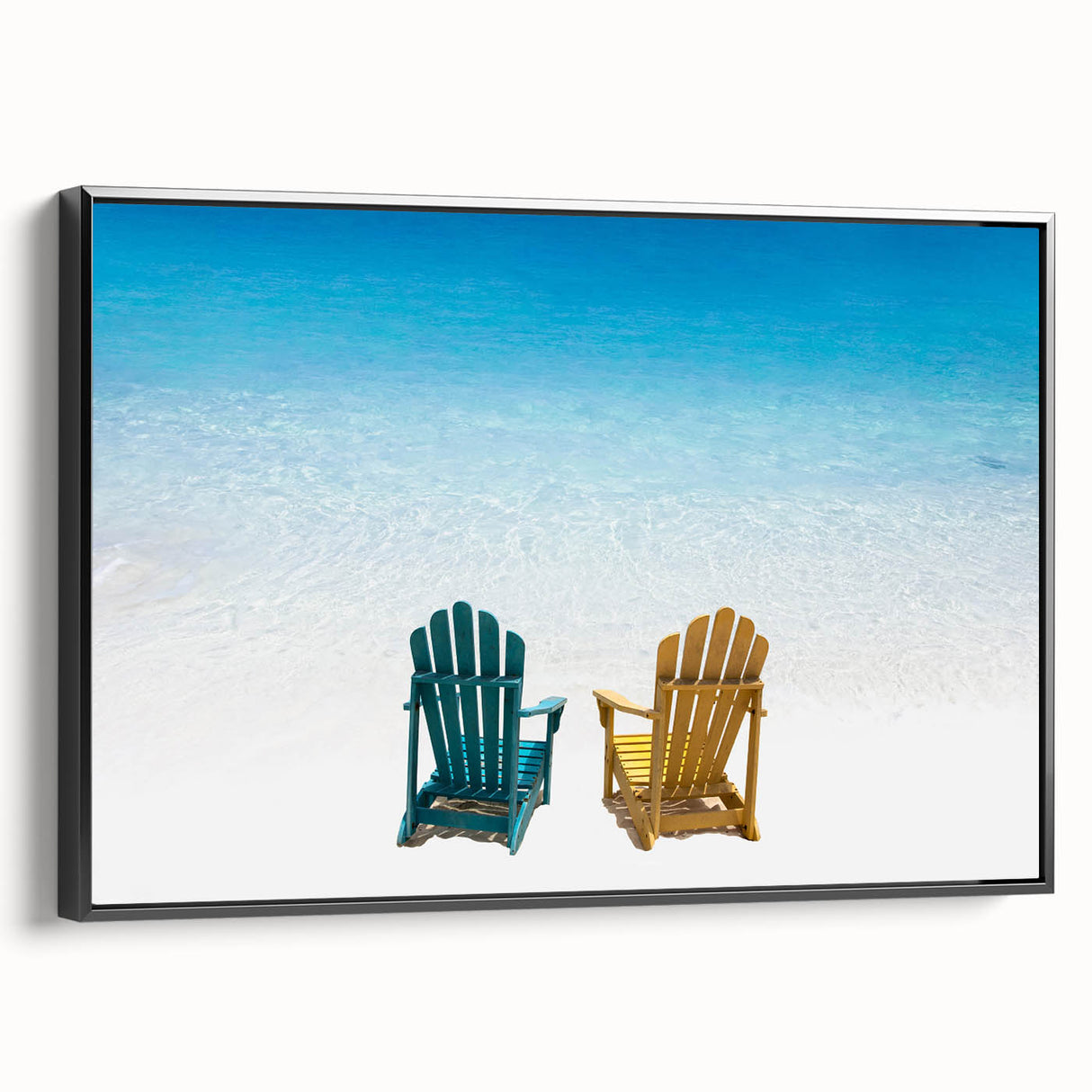 Black and white framed canvas depicting the Caribbean Virgin Islands landscape, ideal for bedroom wall art.