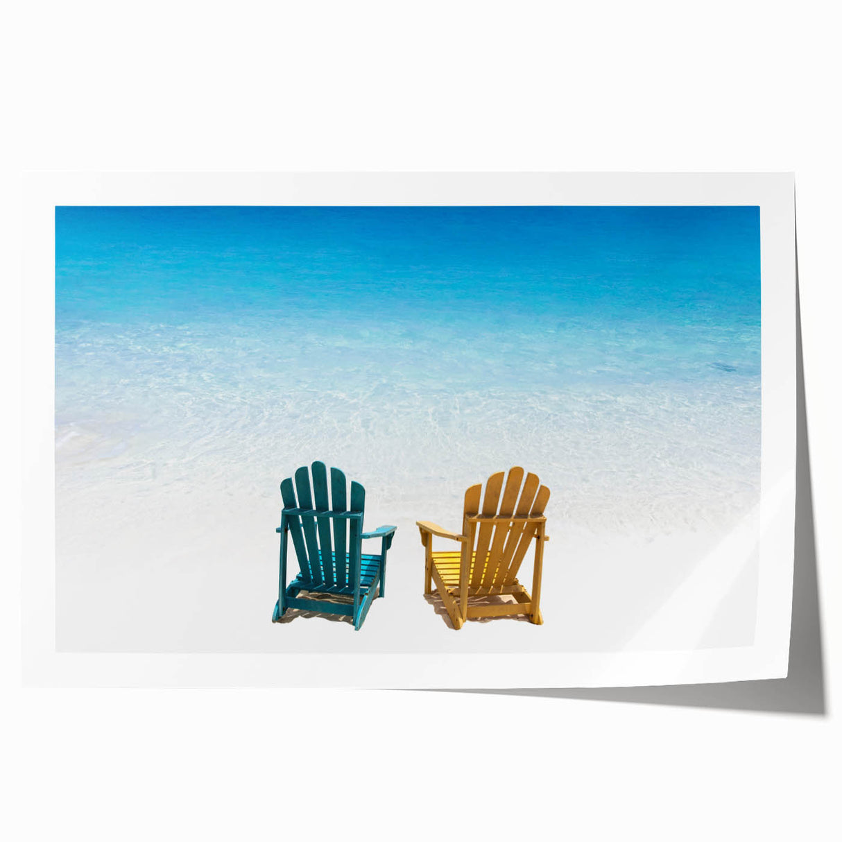 Caribbean Virgin Islands scenery on a rolled print, featuring vibrant blue and green tones.