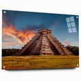 Acrylic glass print of a Central American landscape, featuring lush greenery and a serene lake, ideal for dining room decor.