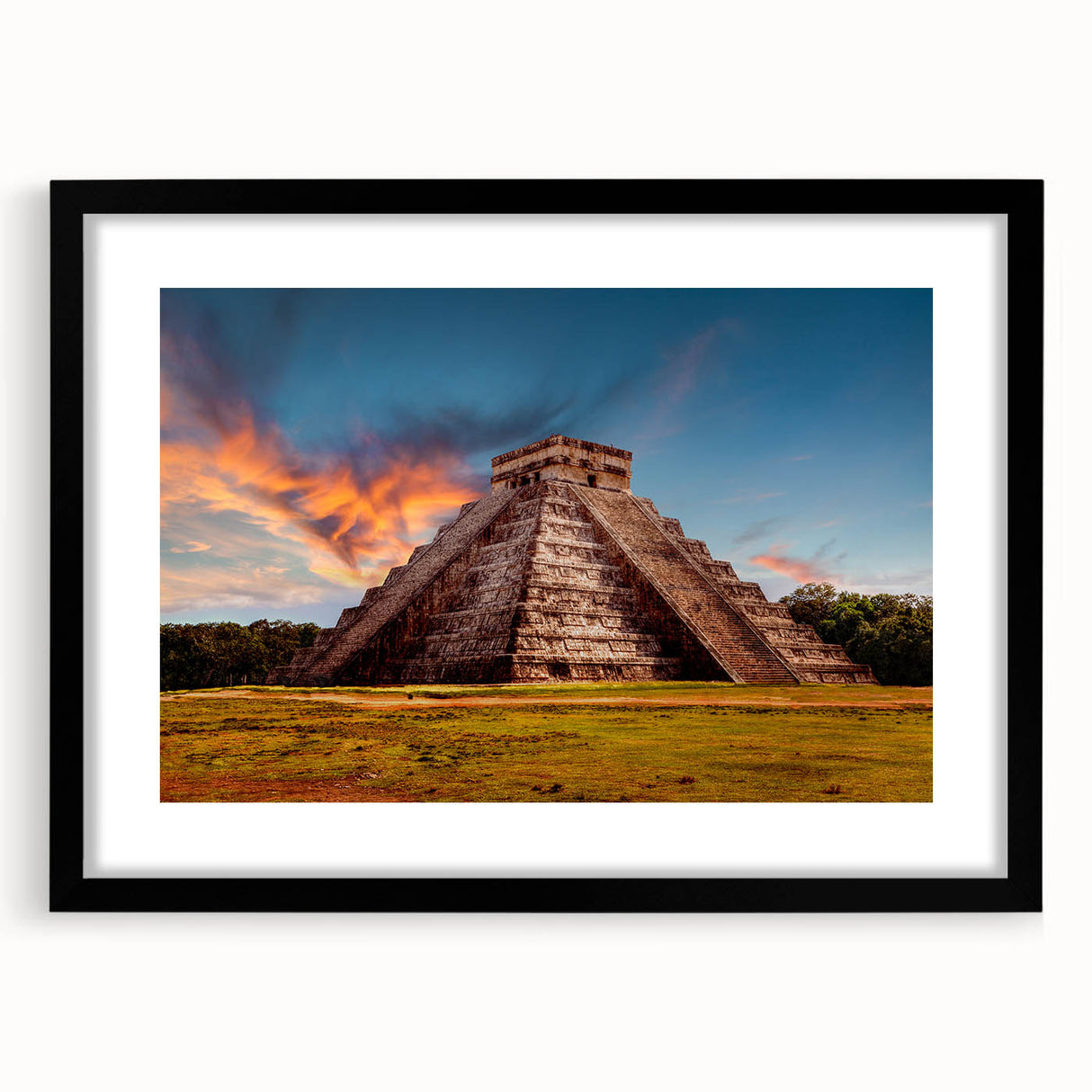 Extra large framed abstract art print depicting a colorful, textured Central American scenery, ideal for living room decor.