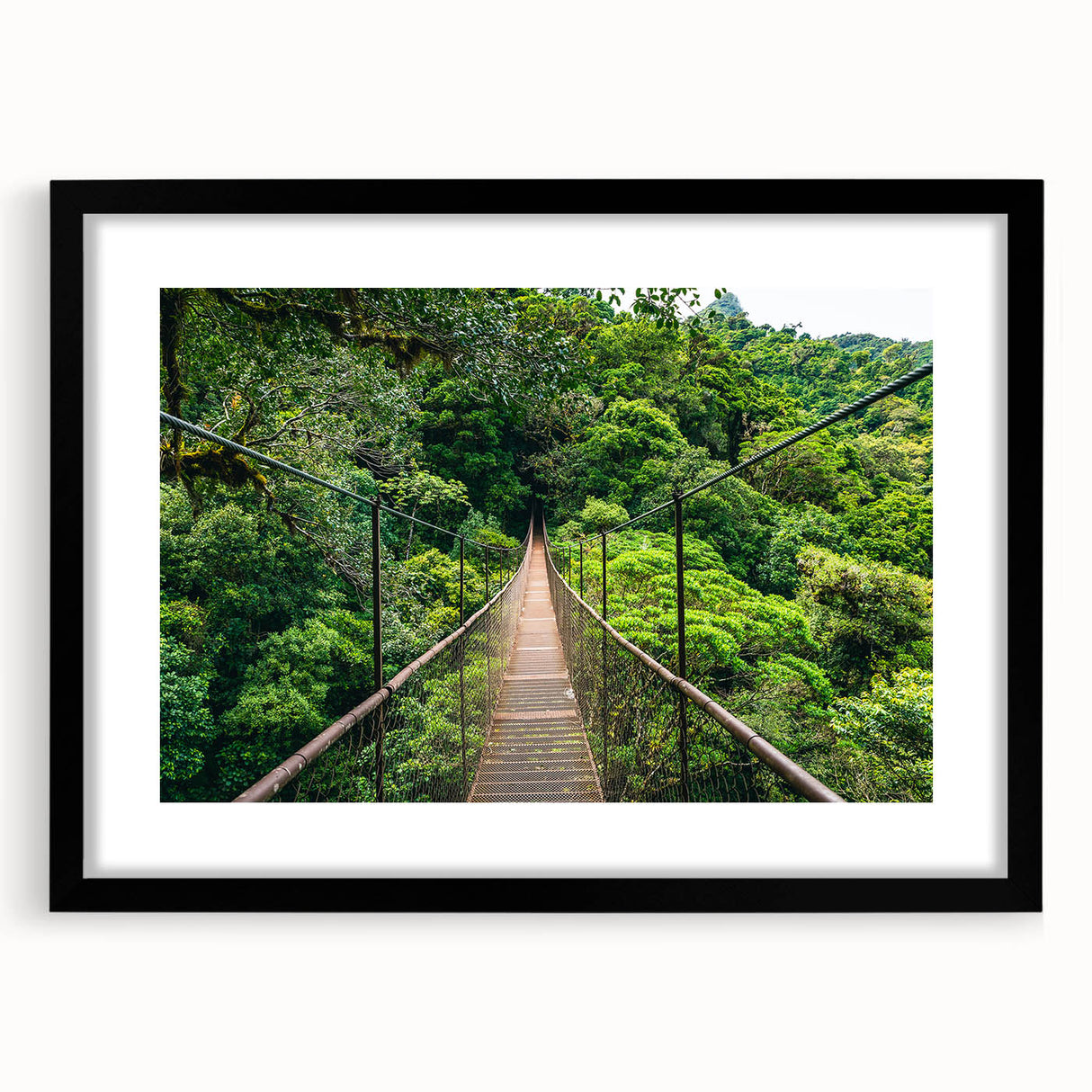 Extra large abstract art print of a colorful, textured Costa Rican landscape on a black framed canvas.
