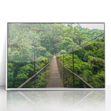 Art deco poster depicting a serene Costa Rican landscape in muted green and blue tones, framed acrylic.