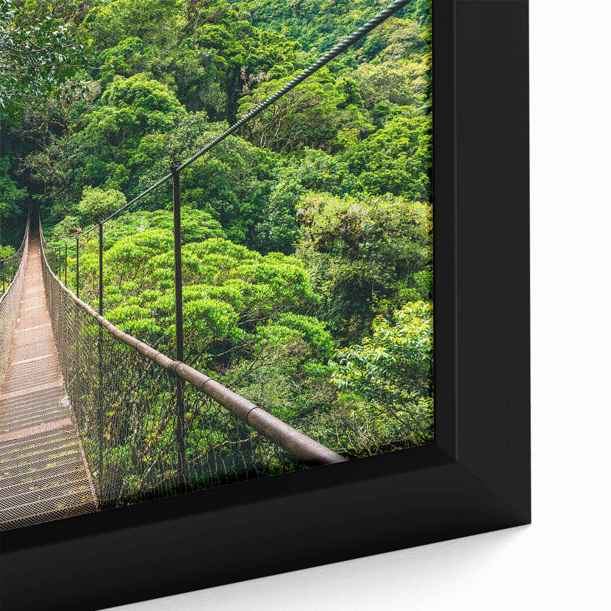 Extra large black wall art featuring a textured, colorful depiction of a Costa Rican landscape on framed canvas.