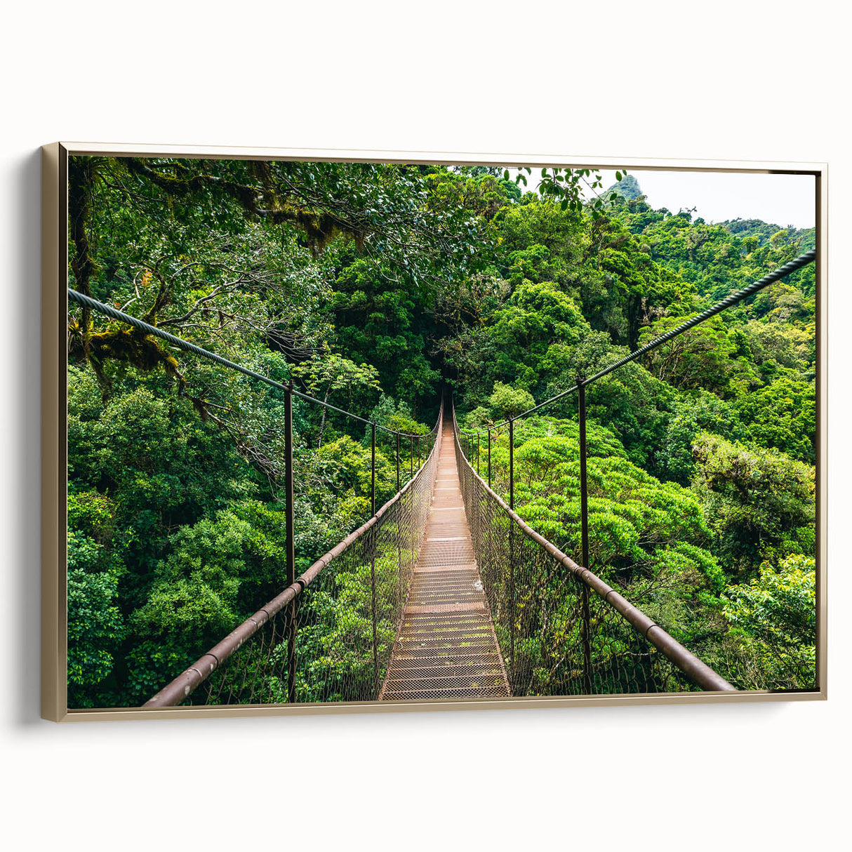 Framed canvas featuring a vintage-style landscape painting of a Costa Rican scenery, ideal for bedroom wall art.