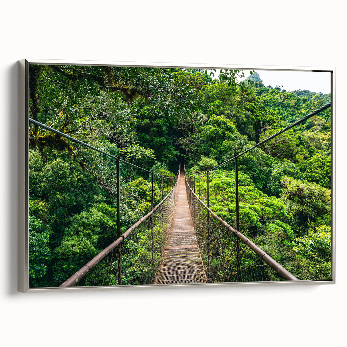 Framed canvas landscape art painting featuring a vibrant Costa Rican scenery, ideal for adding colorful art to a living room.