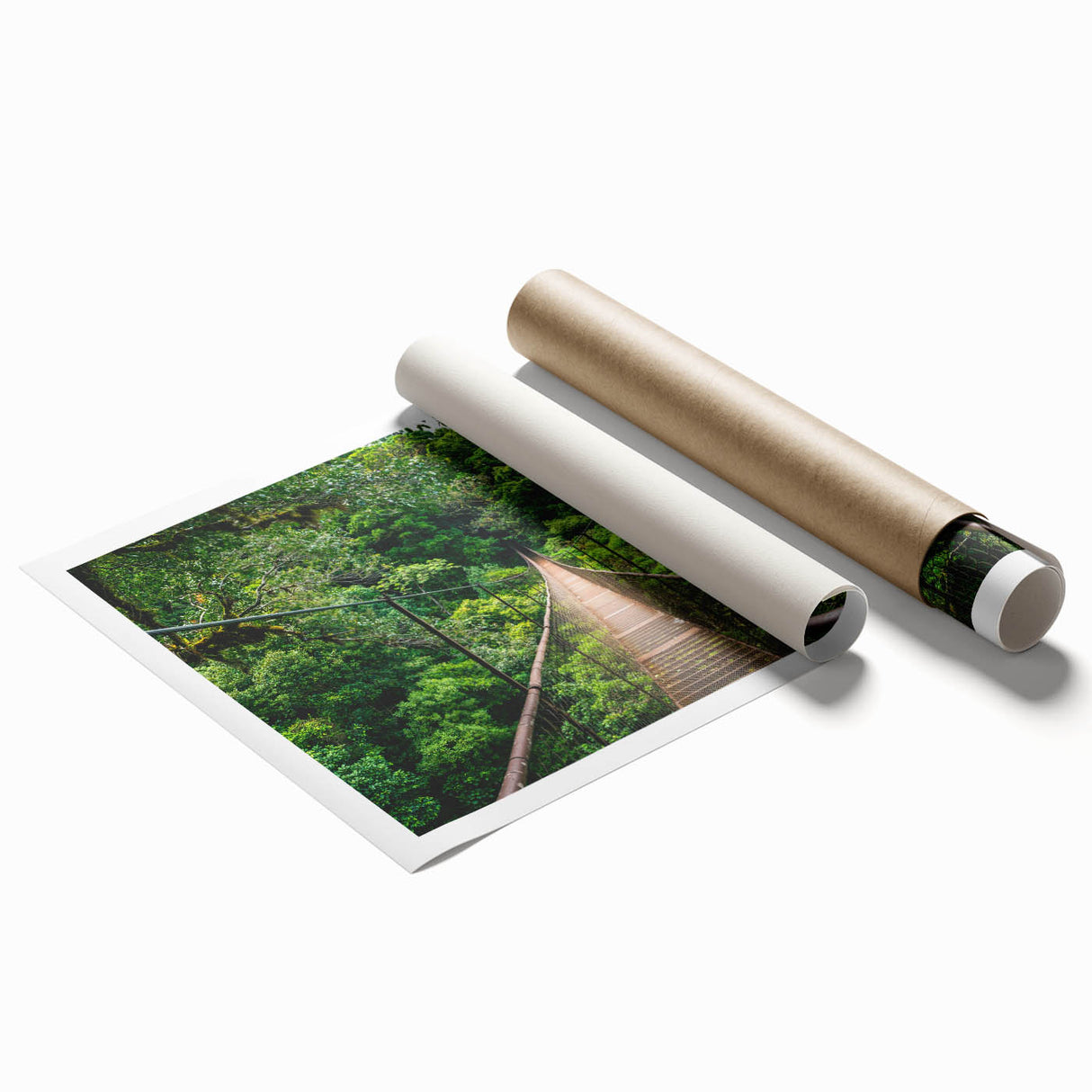 Extra large rolled print of a Costa Rican landscape with vibrant green and blue tones, ideal for classy bathroom wall art.