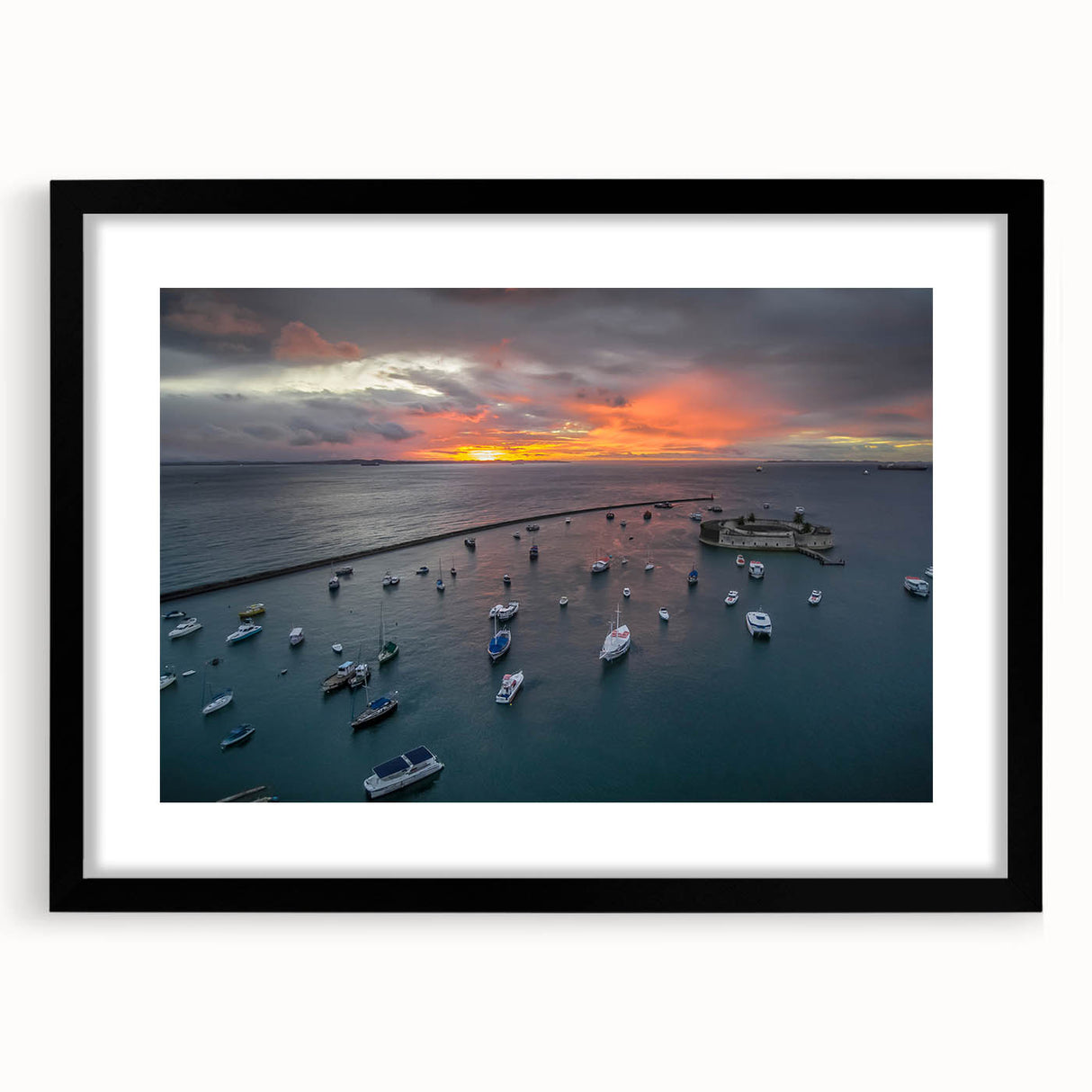 Extra large abstract art print featuring vibrant, textured colors of Central American scenery on a black framed canvas.