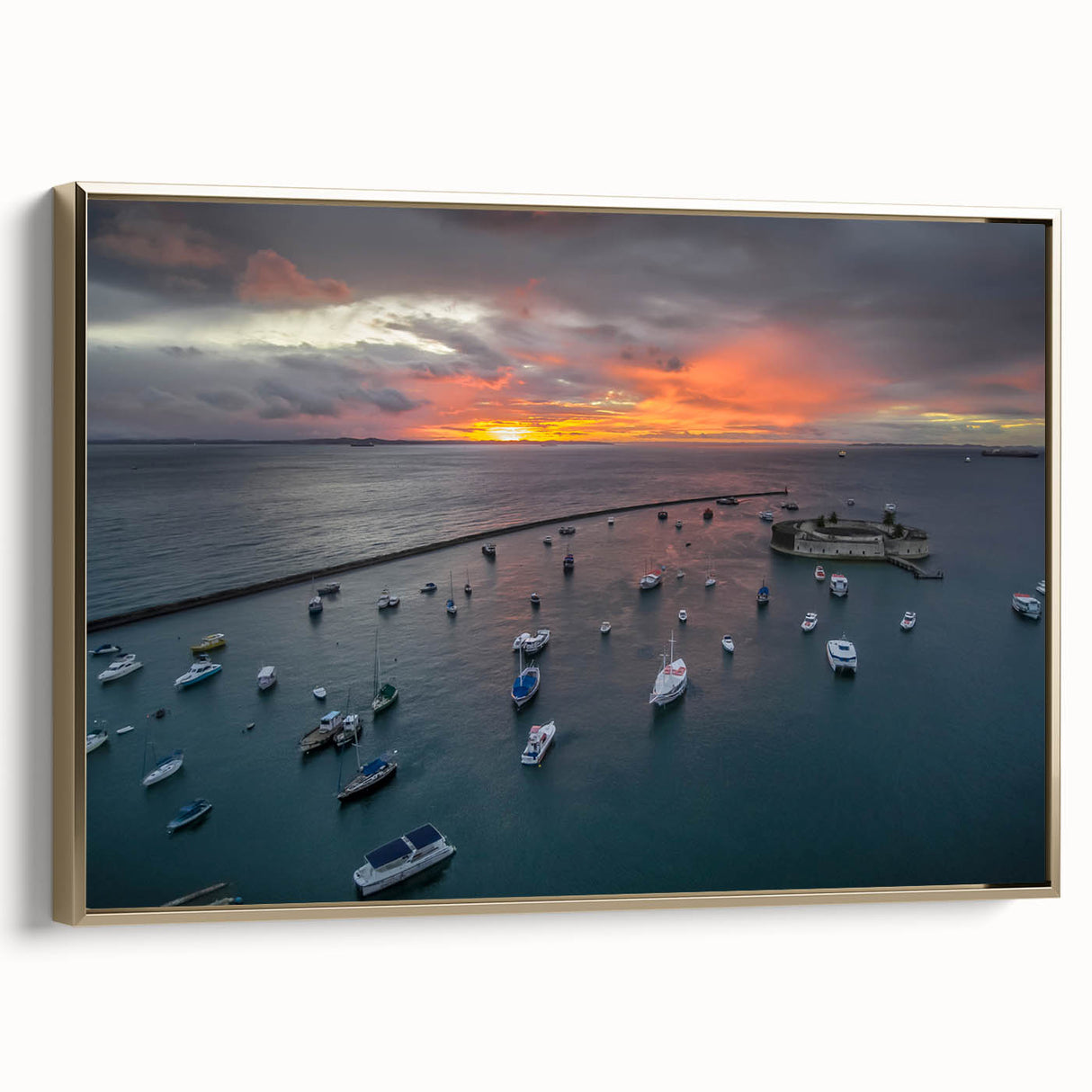 Framed canvas featuring a vintage-style landscape painting of El Salvador with black and gold tones.