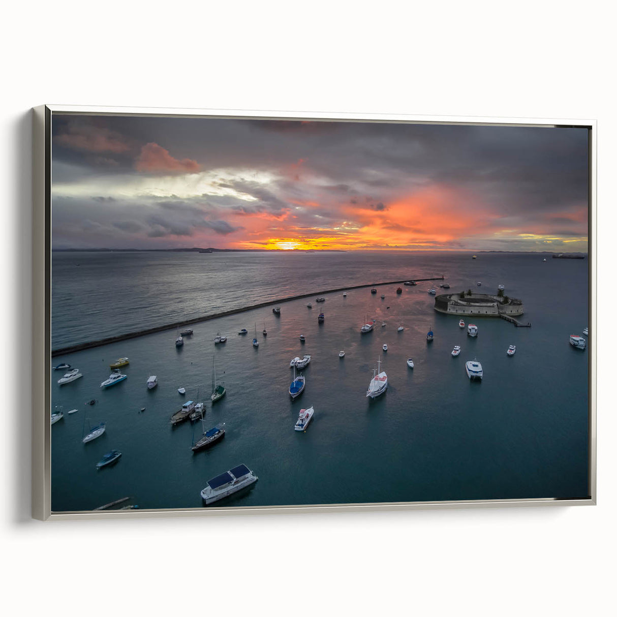 Landscape art painting of a Central American scenery on a framed canvas, featuring colorful art with a vintage poster style.