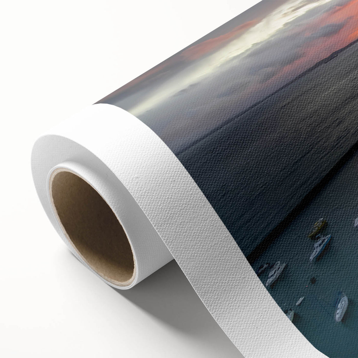 Art Deco poster of a Central American landscape in muted green and blue tones on rolled canvas, ideal for nursery wall art.