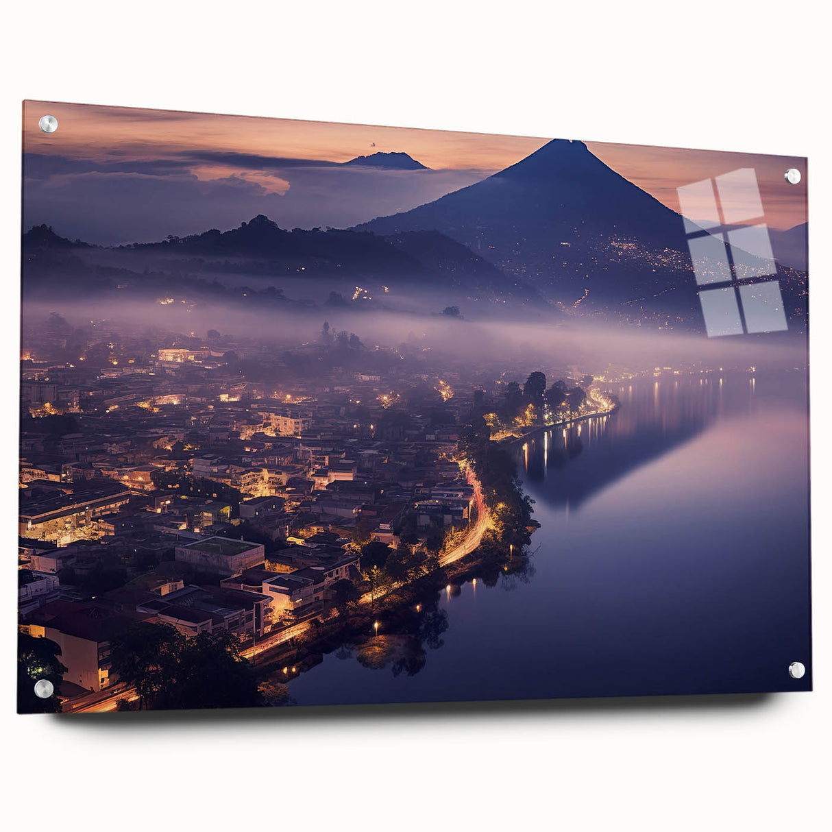 Acrylic print of a large abstract wall art depicting Central American scenery, in vibrant earth tones.