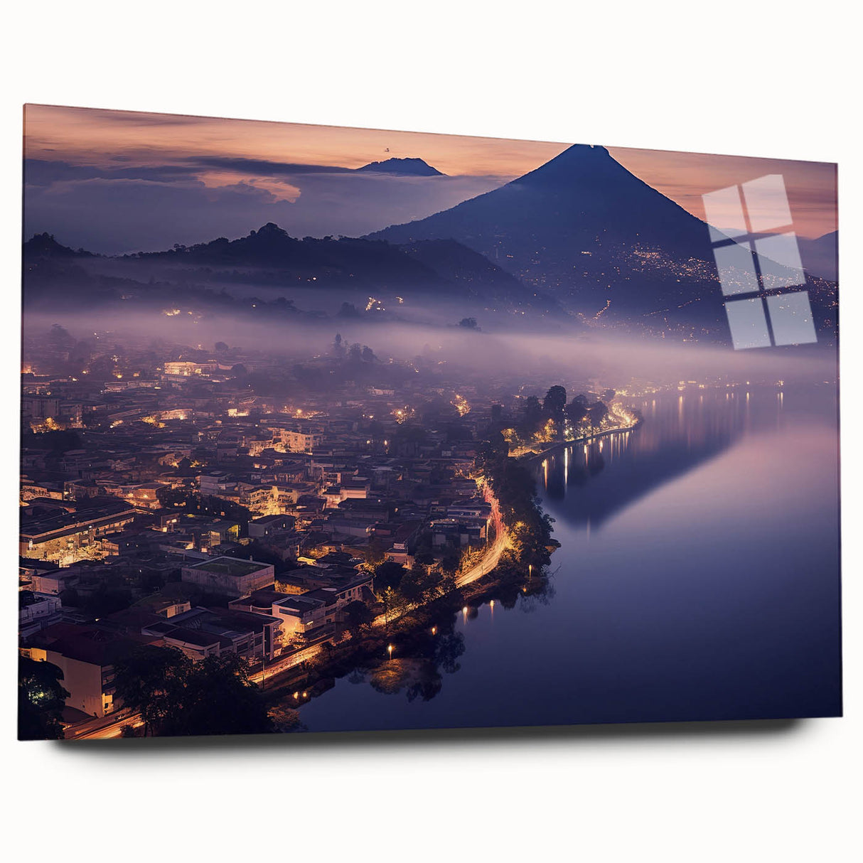 Large abstract wall art of a Central American scenery in muted earth tones on acrylic glass.