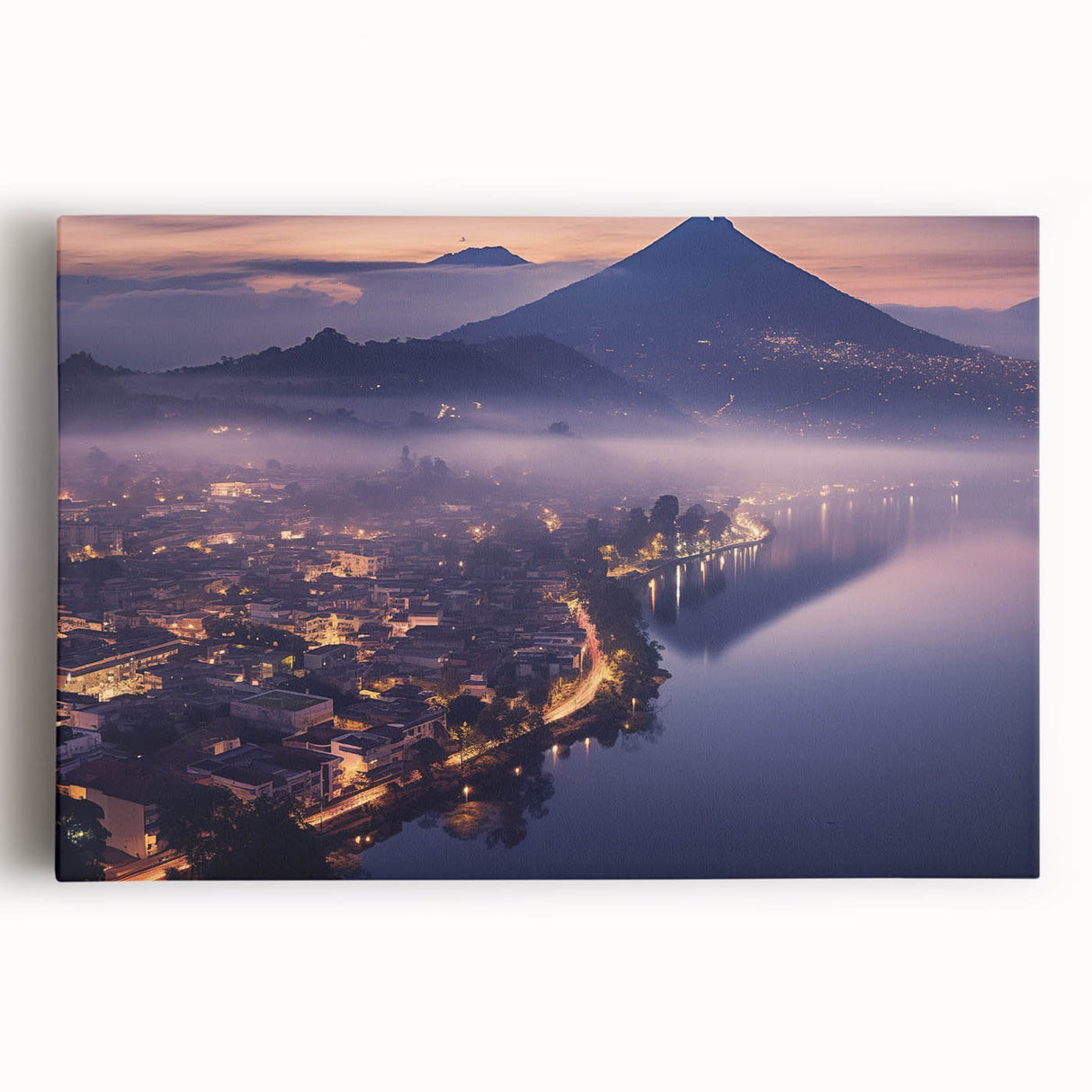 Black and white photograph of a Guatemalan landscape on stretched canvas, ideal for kitchen wall art.
