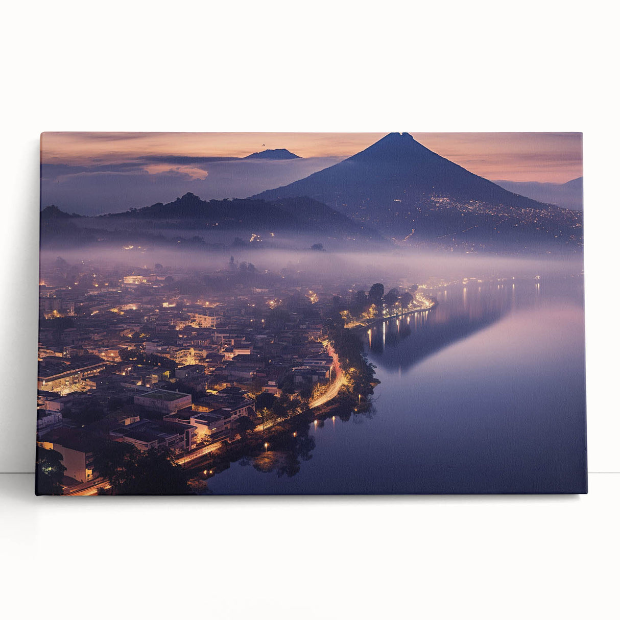 Black and white photograph of a Guatemalan landscape on stretched canvas, ideal for kitchen wall art.