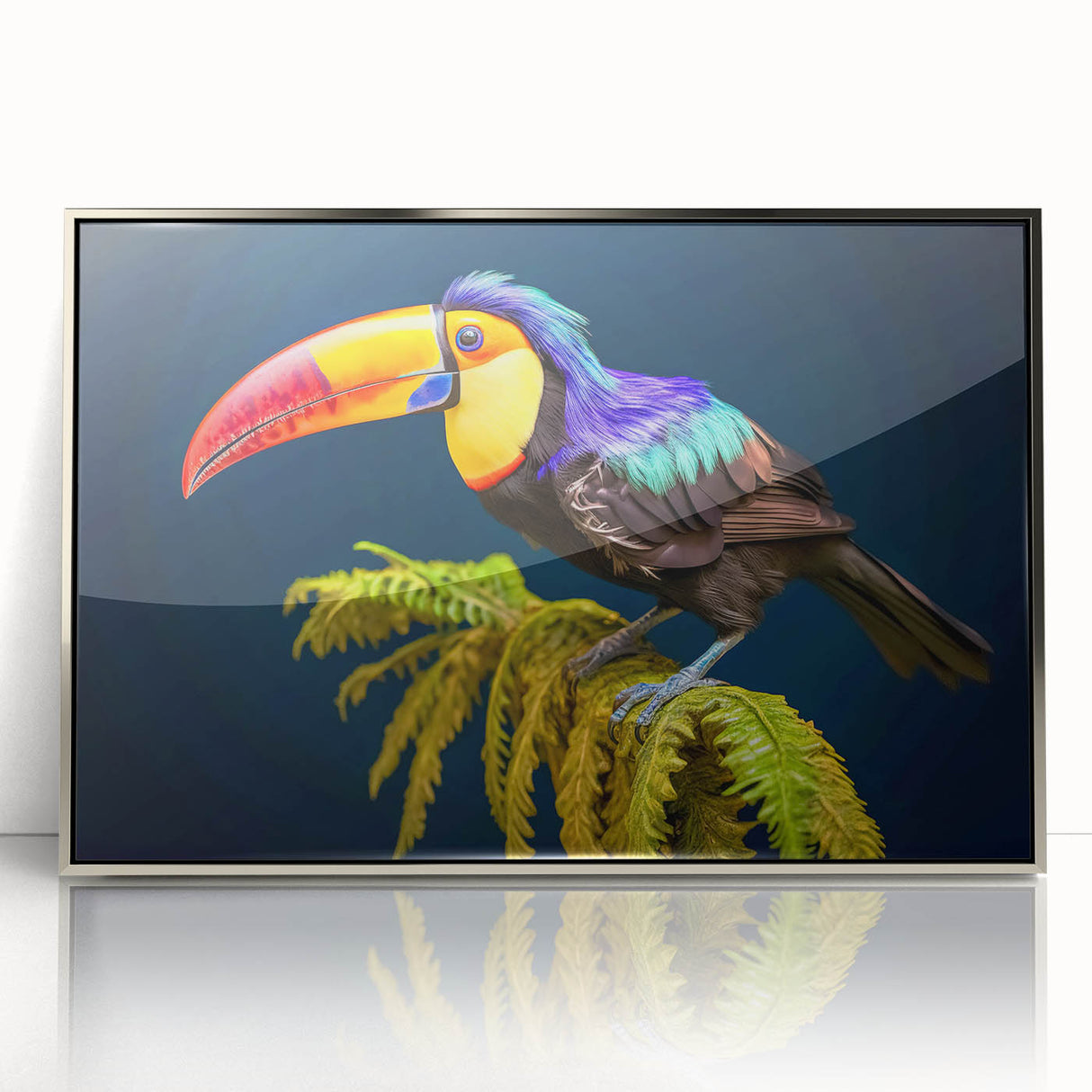 Mid-century modernist art depicting a Central American landscape in muted earth tones on a framed acrylic print.