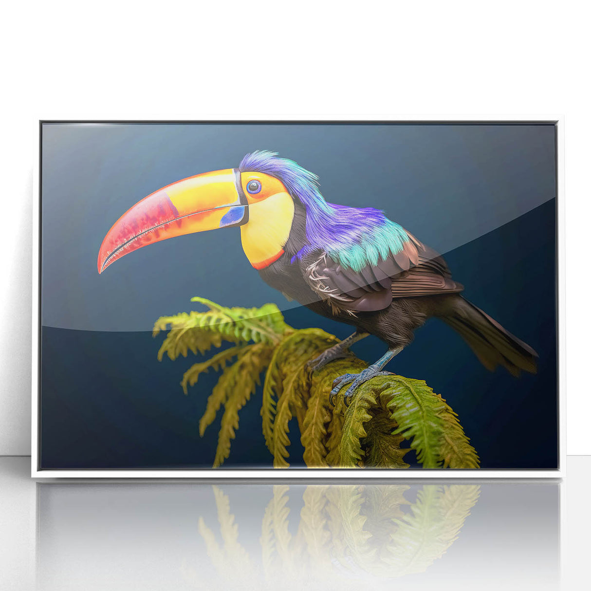Acrylic print of a Central American landscape in muted earth tones, framed in white, ideal for nursery wall art.