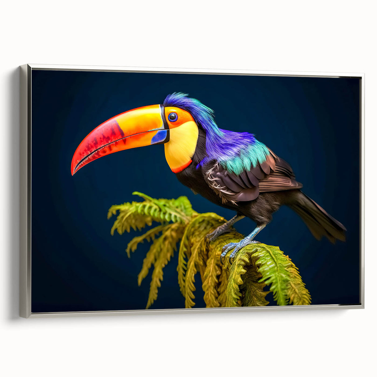 Landscape art painting of a vibrant Honduran scenery on a silver-framed canvas, suitable for living room decor.