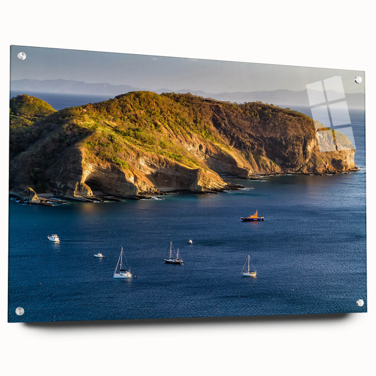 Acrylic print of a Central American landscape in muted earth tones, ideal for dining room decor.