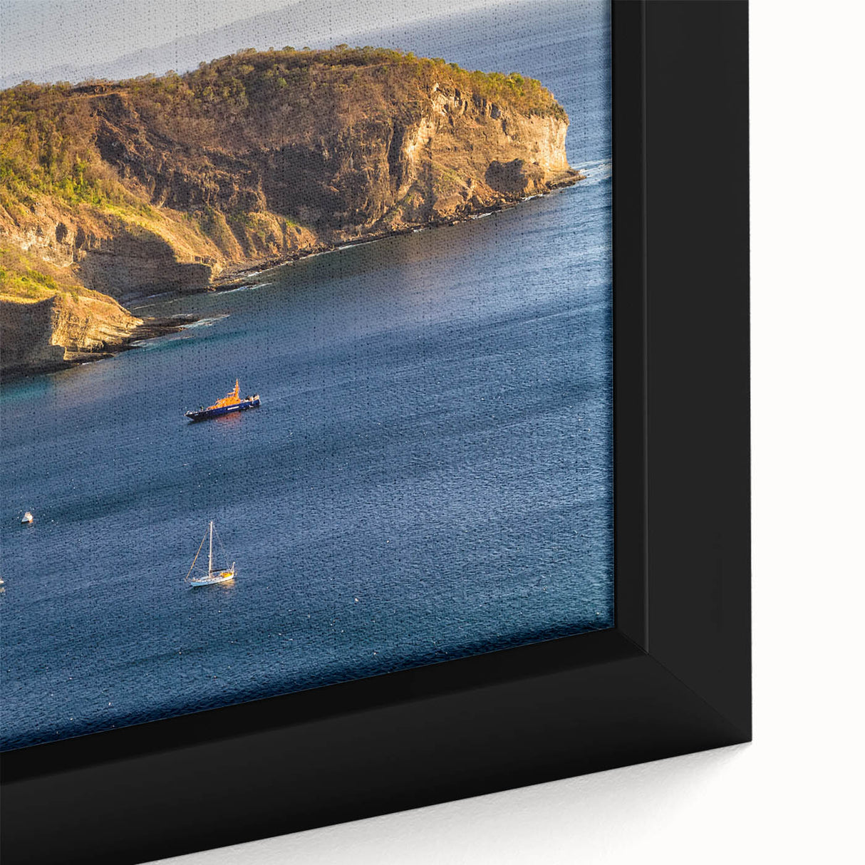 Black wall art featuring a textured, colorful Central American scenery on a framed canvas, ideal for living room decor.