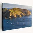 Large stretched canvas depicting a serene Nicaraguan landscape, with vibrant green and blue tones.
