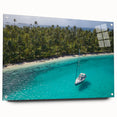 Large abstract wall art depicting a Central American scenery in muted earth tones on acrylic glass.