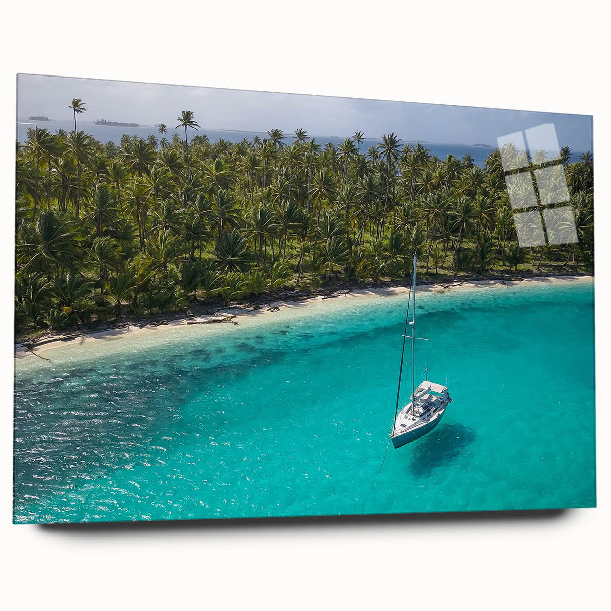 Large abstract wall art depicting a vibrant Central American landscape on acrylic glass.