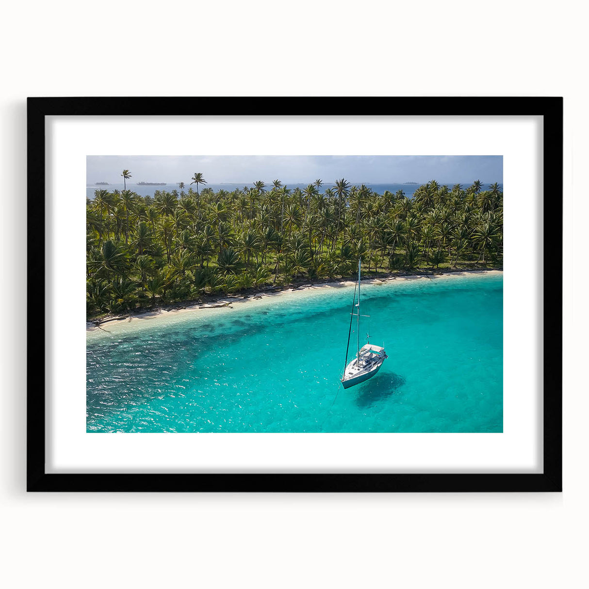 Extra large framed abstract art print depicting a vibrant, colorful Central American scenery, ideal for living room decor.