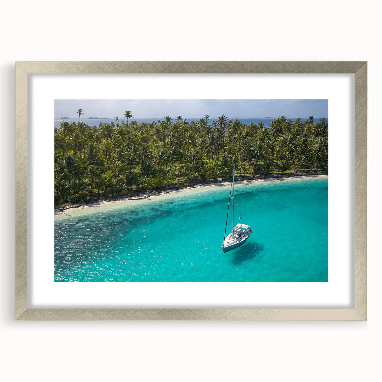 Textured abstract art print depicting a Central American landscape in muted earth tones, framed in silver.
