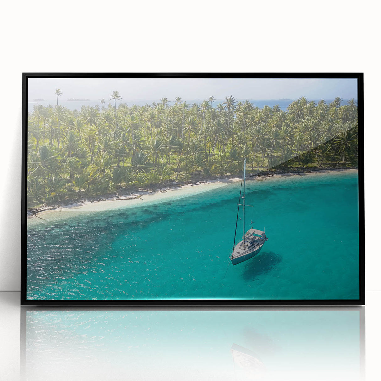 Large abstract wall art depicting a Central American scenery in black and white tones on a framed acrylic panel.