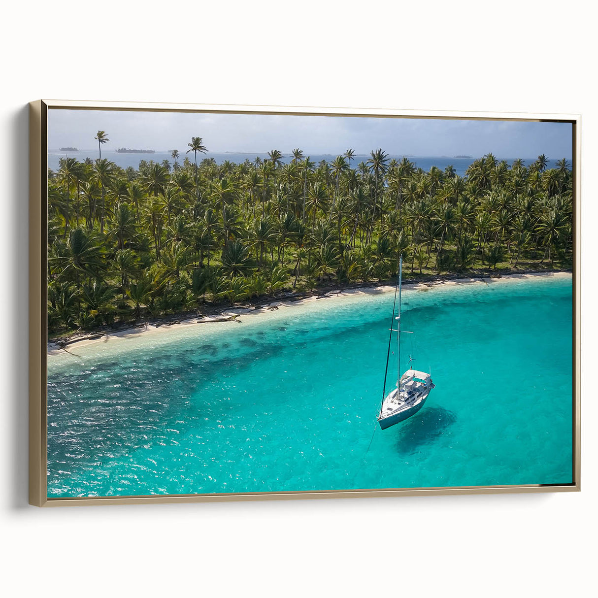 Framed canvas featuring a vintage-style landscape painting of Central America with muted earth tones.