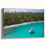 Framed canvas of a vintage-style landscape art painting depicting a colorful Central American scene.