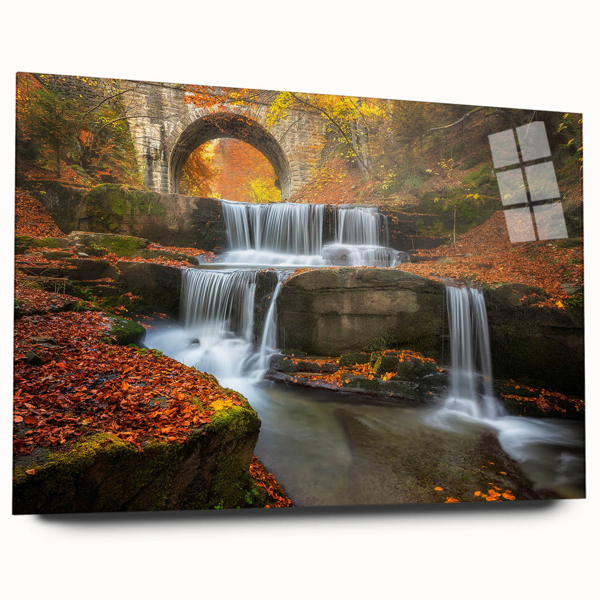 Large abstract wall art of a European Bulgarian scenery in muted earth tones on acrylic glass.