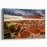 Framed canvas depicting a vintage-style Czech Republic landscape in vibrant colors on a black background.