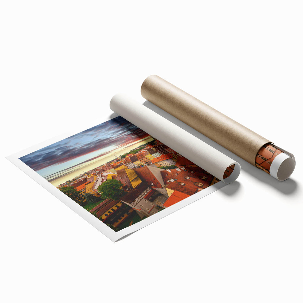 Extra large rolled print of a Czech Republic scenery with floral elements, ideal for classy bathroom wall art.