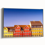 Landscape art painting of a European scenery in Denmark on a framed canvas, featuring muted tones with silver accents.